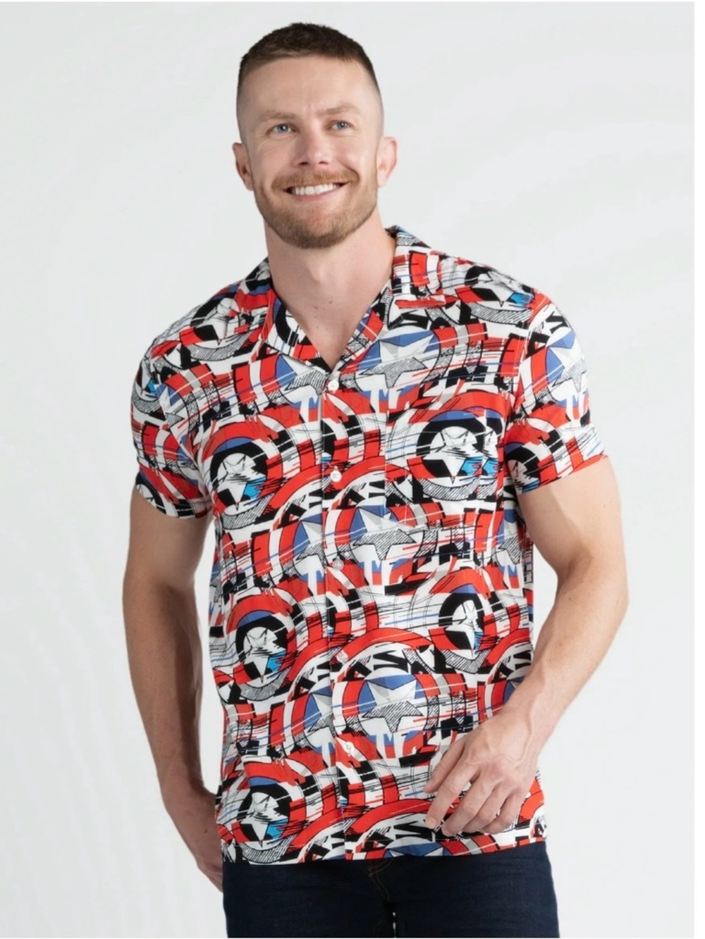 Marvel Men's Red, White & Blue Graphic Button-Down Shirt